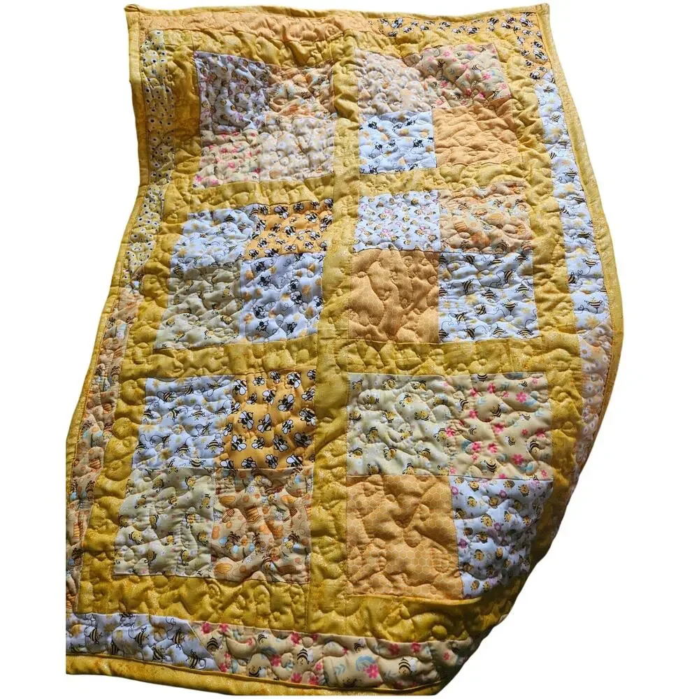 Just made Yellow Bees baby quilt 35x25 Unisex Soft Minky Back 3X thickness